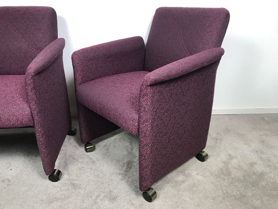 Pair Of Purple Upholstered Armchairs On Casters [Photo 5]