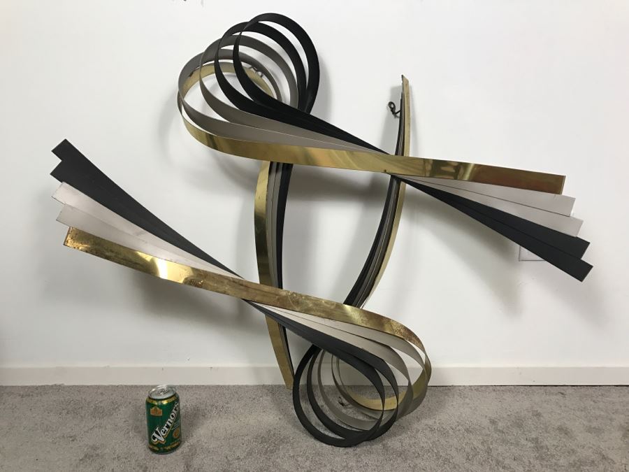 Vintage 1972 Signed Curtis Jere Wall-Mounted Brass And Steel Sculpture Estimate $1,800