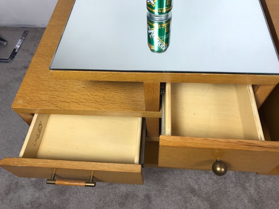 Pair Of Modern Stanley Furniture Side Tables Nightstands With Mirrored Tops - Note Cosmetic Damage To Bottom Of One [Photo 6]