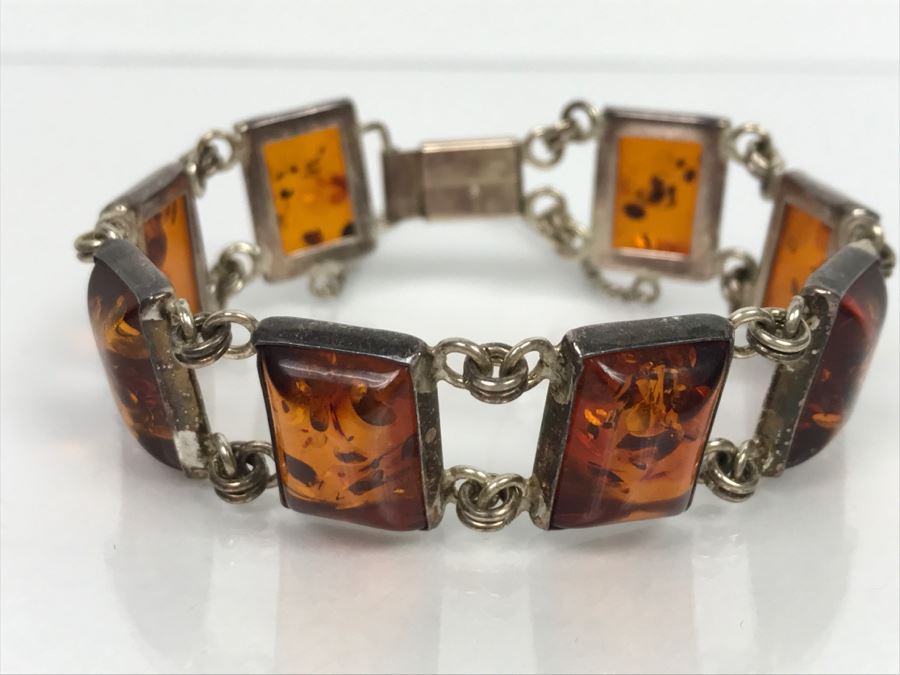 Sterling Silver Amber Bracelet 21.1g [Photo 3]