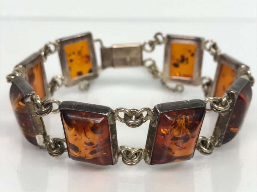 Sterling Silver Amber Bracelet 21.1g [Photo 2]