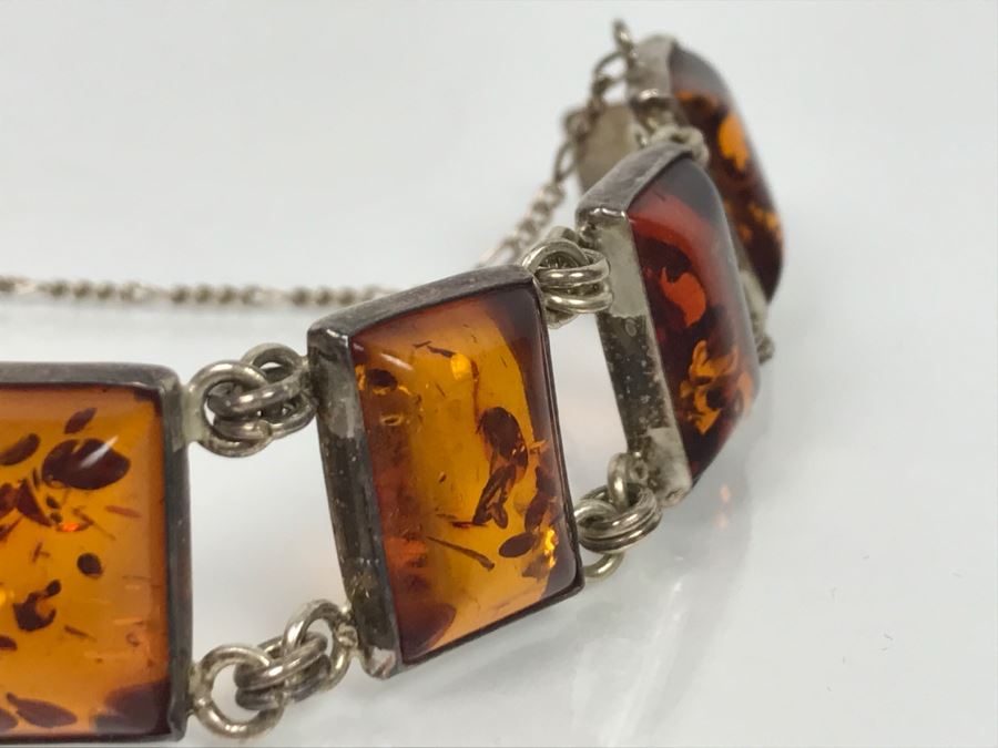 Sterling Silver Amber Bracelet 21.1g [Photo 9]