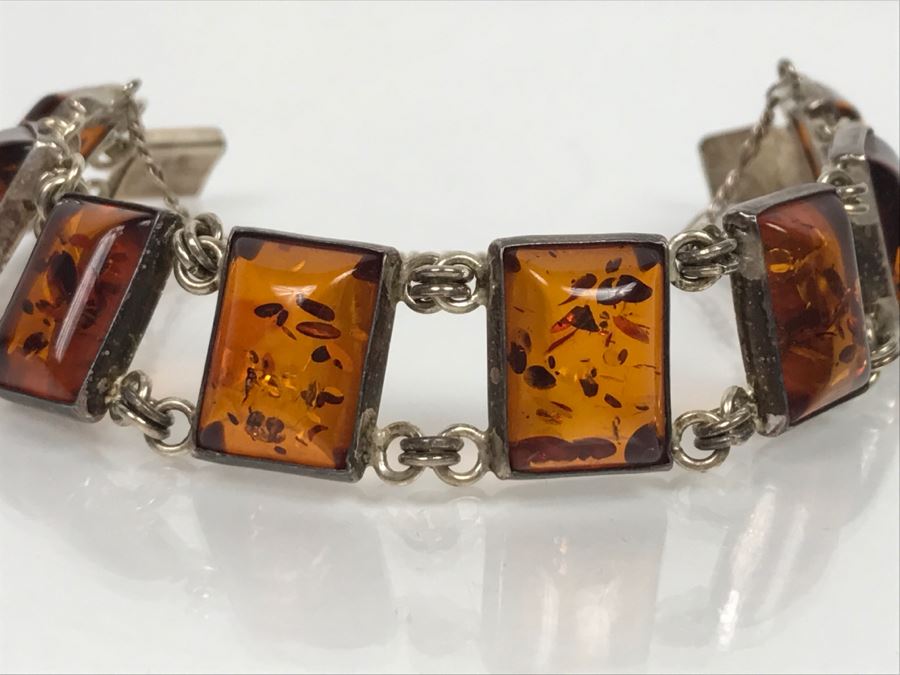 Sterling Silver Amber Bracelet 21.1g [Photo 7]