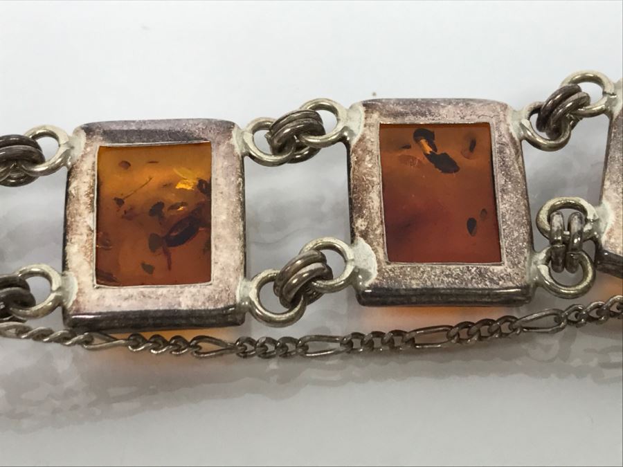 Sterling Silver Amber Bracelet 21.1g [Photo 12]