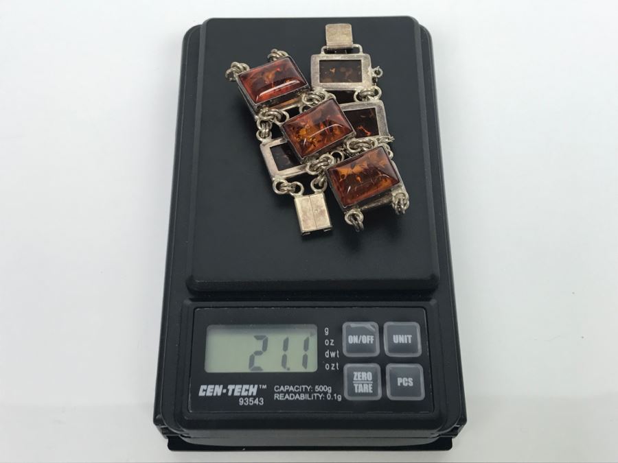 Sterling Silver Amber Bracelet 21.1g [Photo 13]