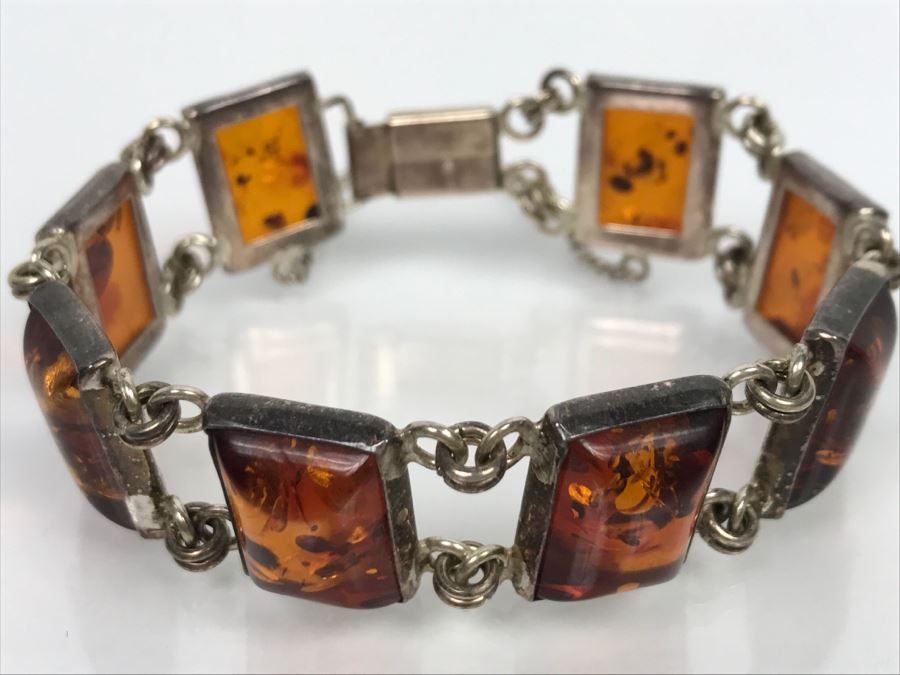 Sterling Silver Amber Bracelet 21.1g [Photo 4]