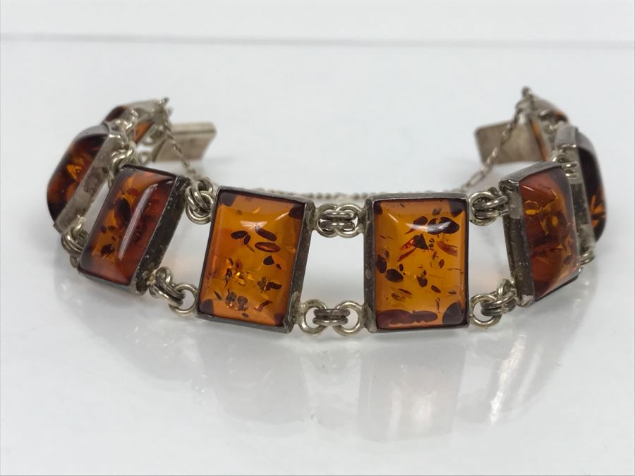 Sterling Silver Amber Bracelet 21.1g [Photo 6]