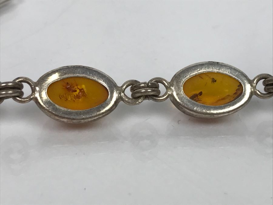 Sterling Silver Amber Bracelet And Earrings 15.6g [Photo 14]