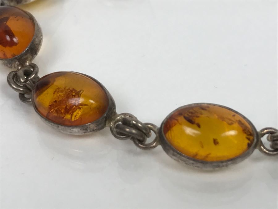 Sterling Silver Amber Bracelet And Earrings 15.6g [Photo 7]