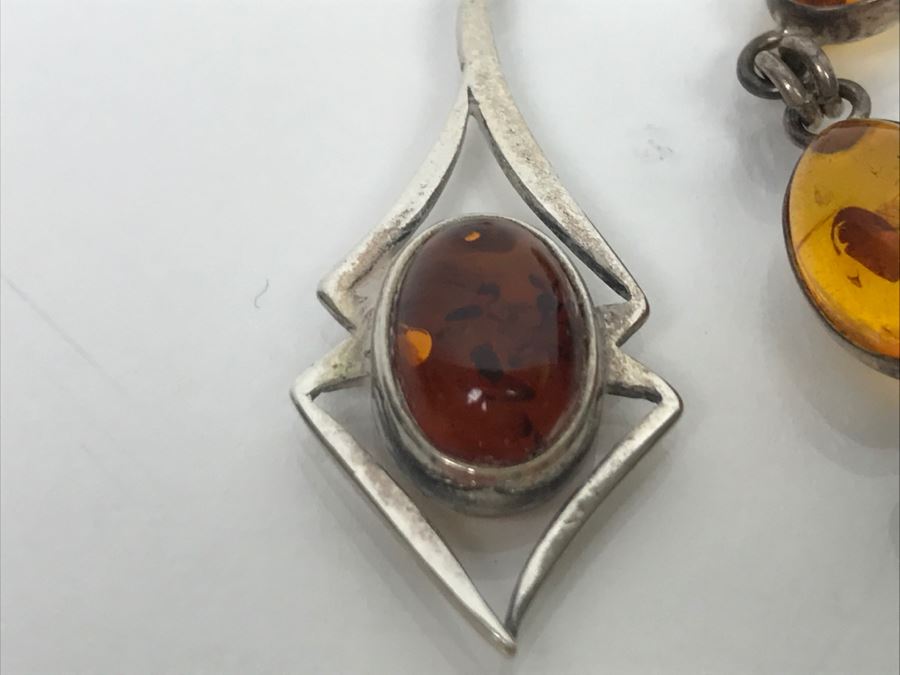 Sterling Silver Amber Bracelet And Earrings 15.6g [Photo 10]