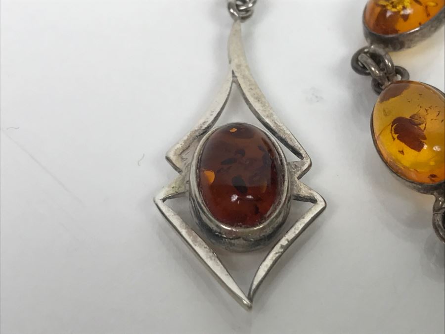 Sterling Silver Amber Bracelet And Earrings 15.6g [Photo 9]