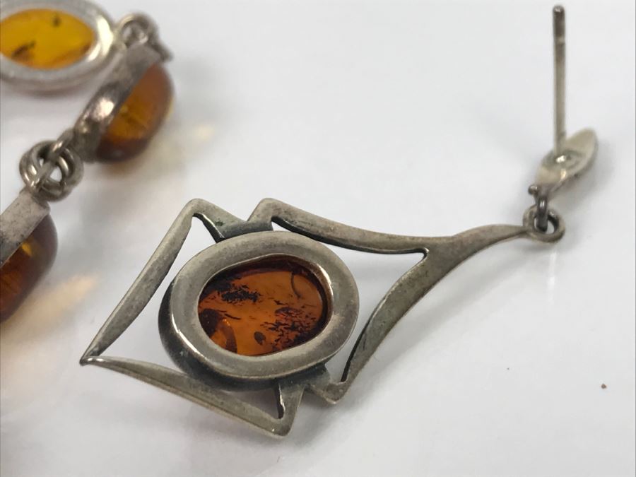 Sterling Silver Amber Bracelet And Earrings 15.6g [Photo 16]