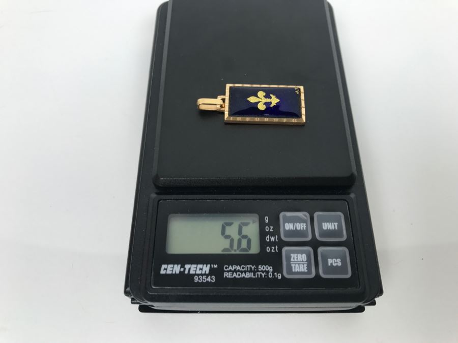 14K Yellow Gold Enamel Pendant With Fleur-De-Lis Design French Pendant 5.6g FMV $250 [Photo 10]