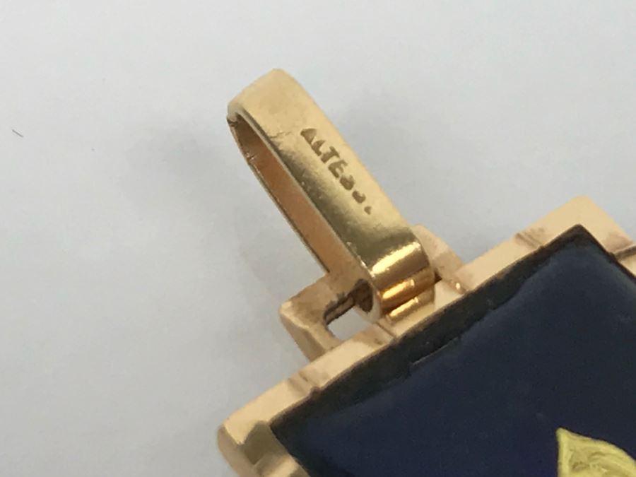 14K Yellow Gold Enamel Pendant With Fleur-De-Lis Design French Pendant 5.6g FMV $250 [Photo 5]