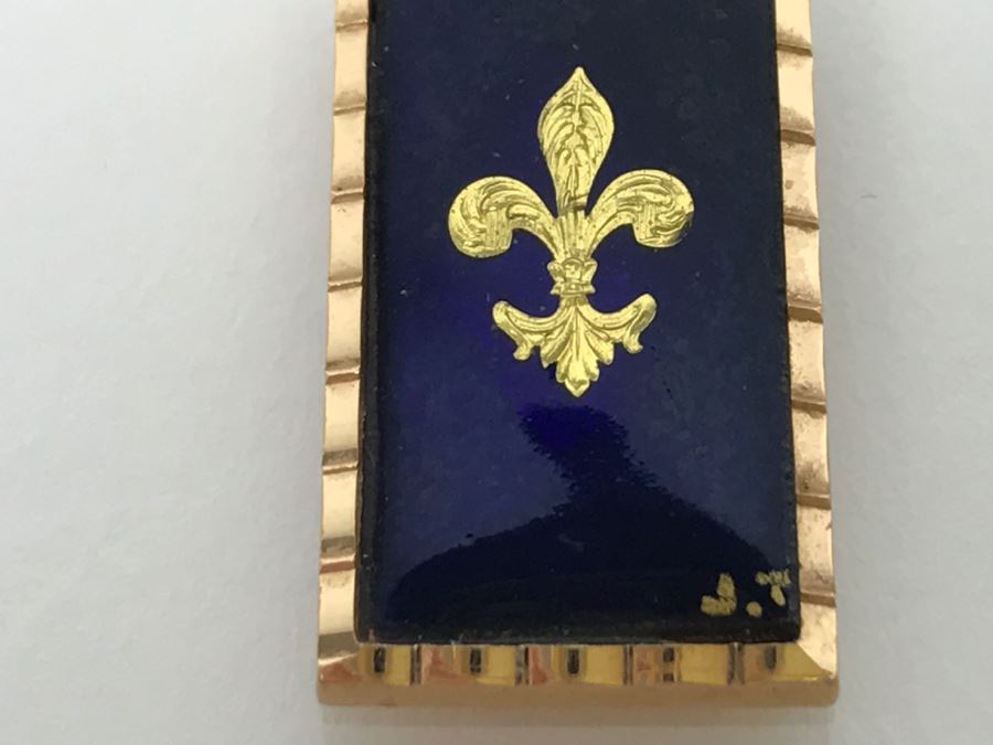 14K Yellow Gold Enamel Pendant With Fleur-De-Lis Design French Pendant 5.6g FMV $250 [Photo 4]