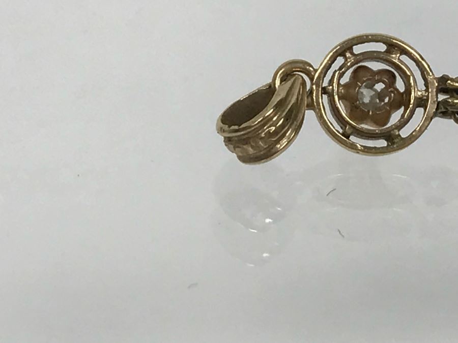 14K Yellow Gold Pearl Diamond Pendant Single Cut And Old European Cut Diamonds 1.3g FMV $100 [Photo 11]