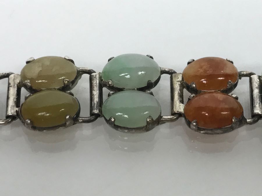 Sterling Silver Multi-Color Jade Bracelet 11.7g [Photo 9]