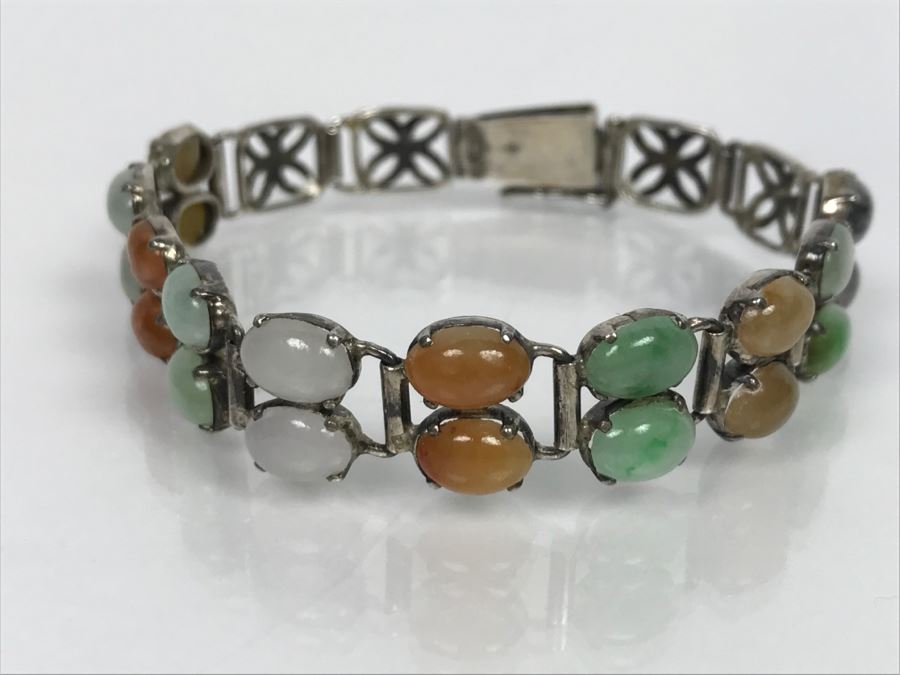 Sterling Silver Multi-Color Jade Bracelet 11.7g [Photo 2]
