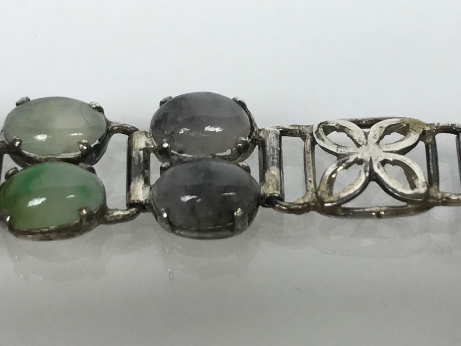Sterling Silver Multi-Color Jade Bracelet 11.7g