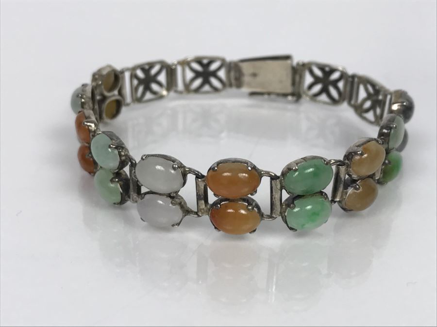 Sterling Silver Multi-Color Jade Bracelet 11.7g