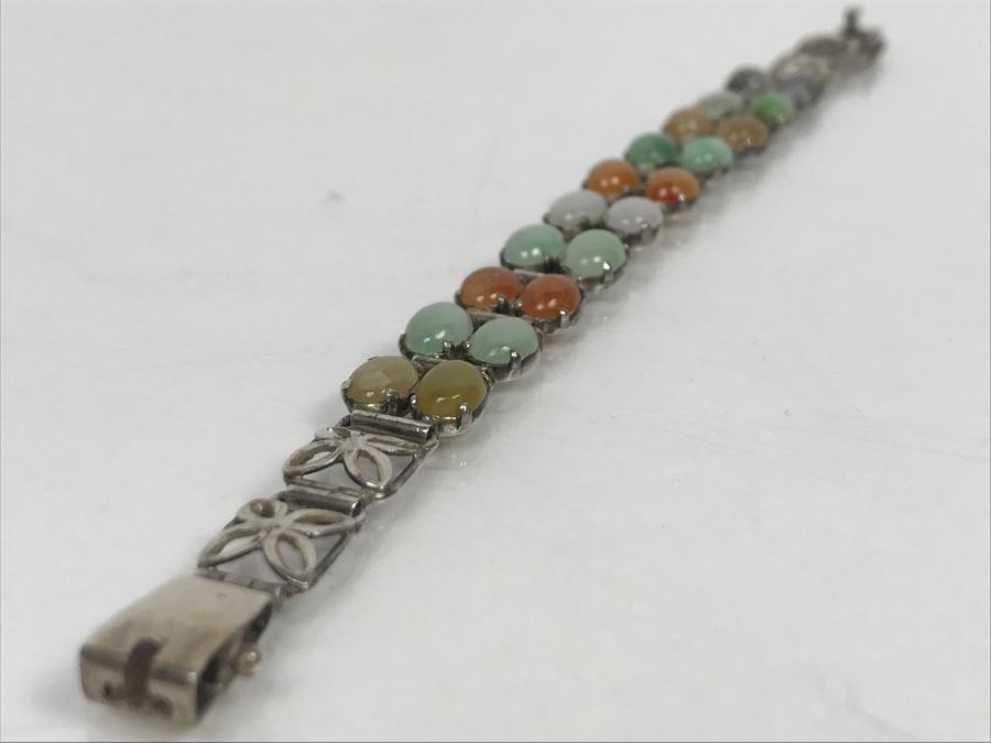 Sterling Silver Multi-Color Jade Bracelet 11.7g [Photo 8]