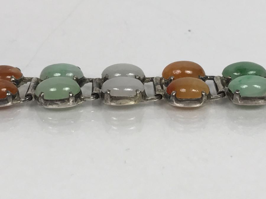 Sterling Silver Multi-Color Jade Bracelet 11.7g [Photo 13]
