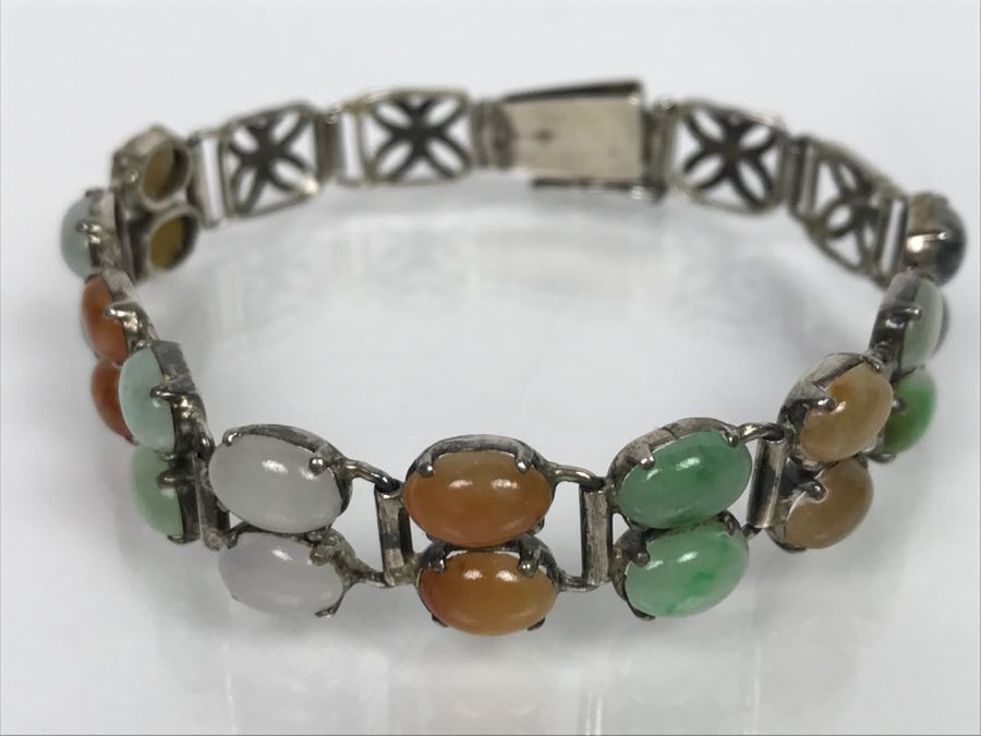 Sterling Silver Multi-Color Jade Bracelet 11.7g [Photo 3]