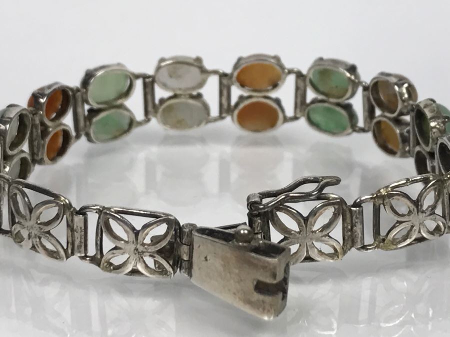 Sterling Silver Multi-Color Jade Bracelet 11.7g [Photo 14]