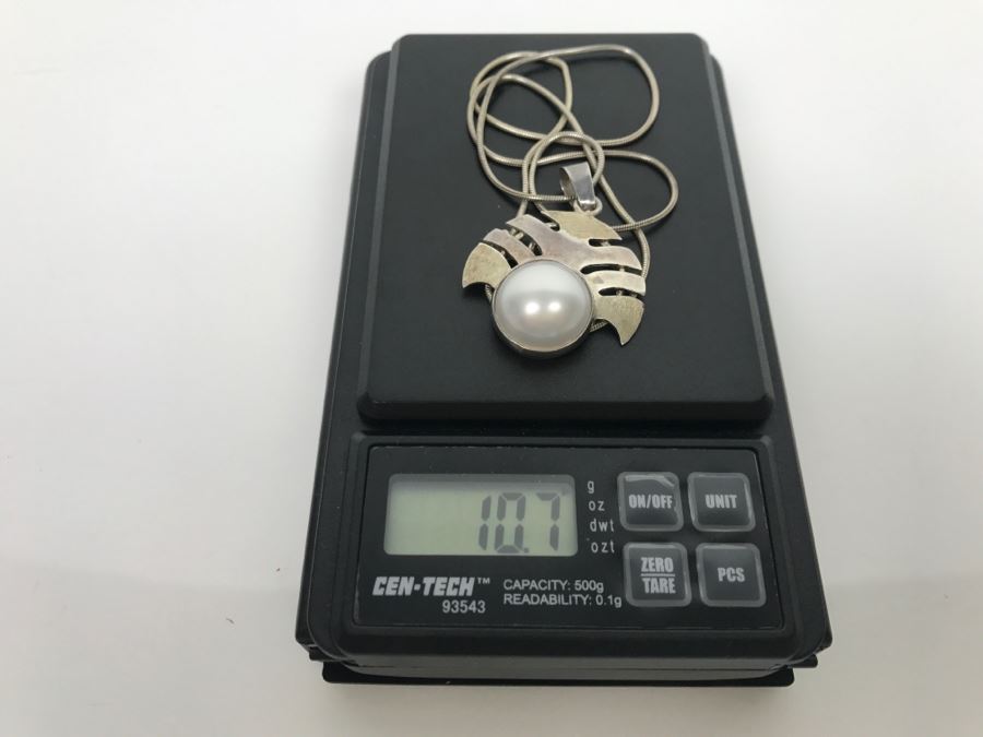Sterling Silver Pendant And Chain With Mabe Pearl 10.7g [Photo 8]
