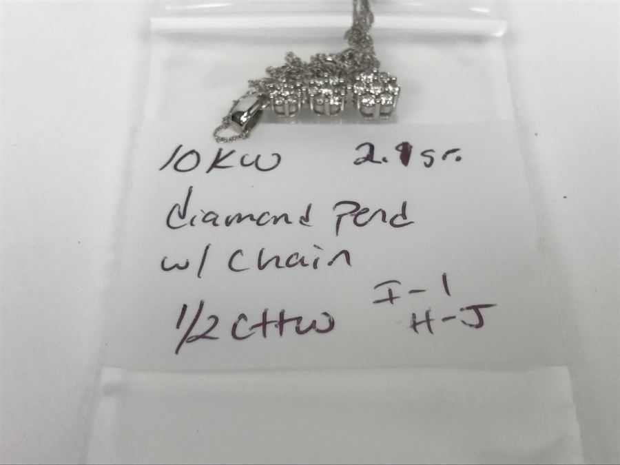10K White Gold Diamond Pendant With Chain 2.1g 0.5Cttw I-1 H-J [Photo 14]