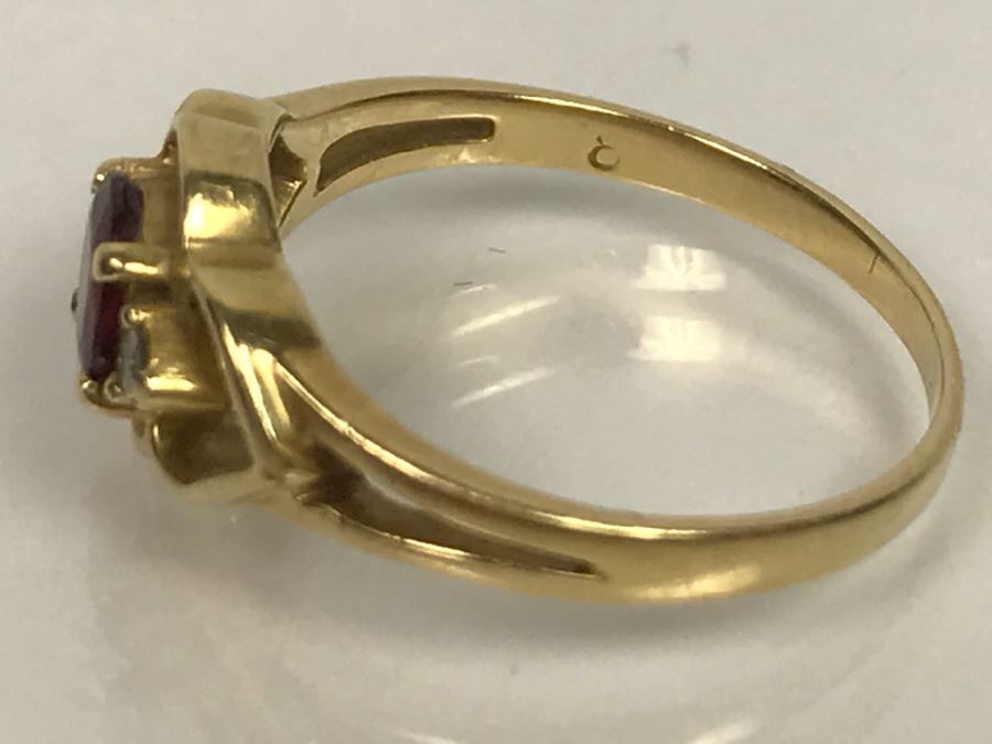 14K Yellow Gold Ruby Diamond Ring 1.6g Ring Size 4 1/4 [Photo 12]