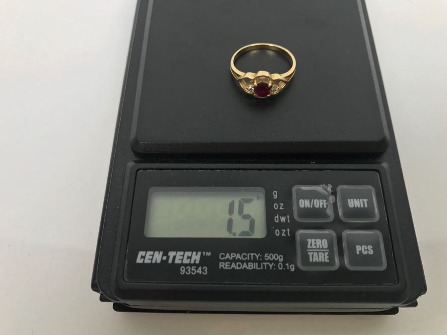 14K Yellow Gold Ruby Diamond Ring 1.6g Ring Size 4 1/4 [Photo 15]