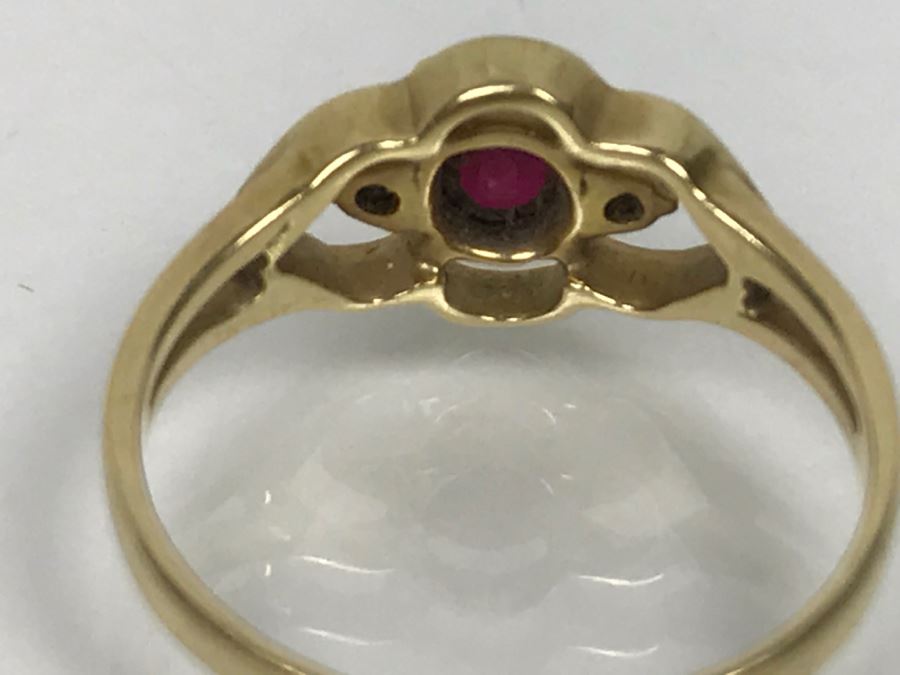 14K Yellow Gold Ruby Diamond Ring 1.6g Ring Size 4 1/4 [Photo 13]
