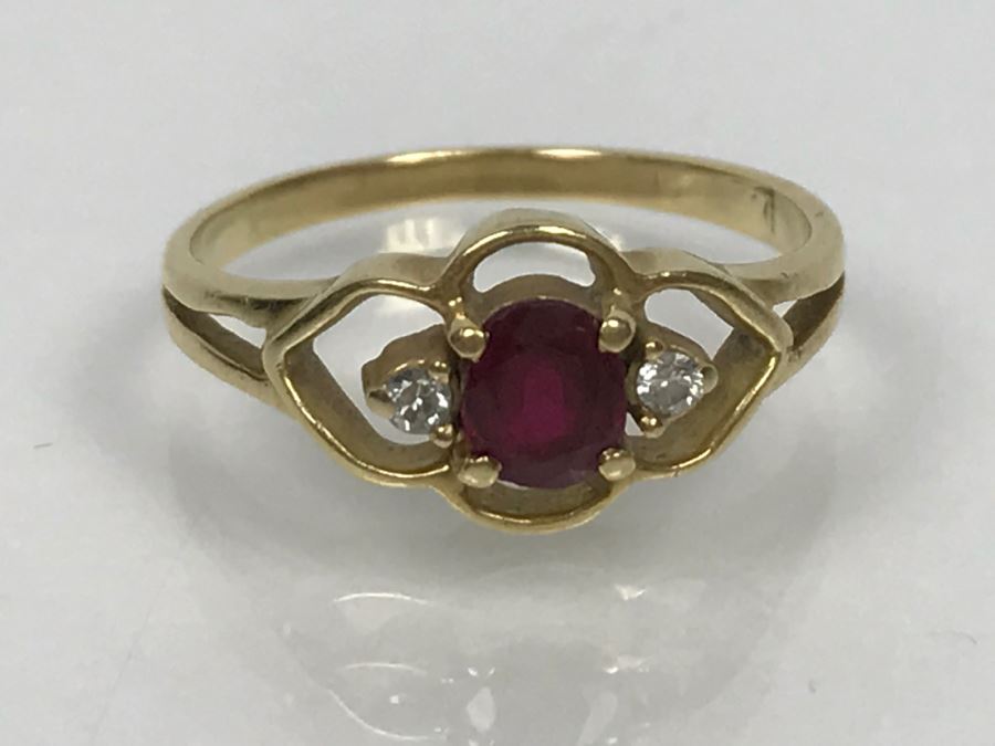 14K Yellow Gold Ruby Diamond Ring 1.6g Ring Size 4 1/4 [Photo 14]