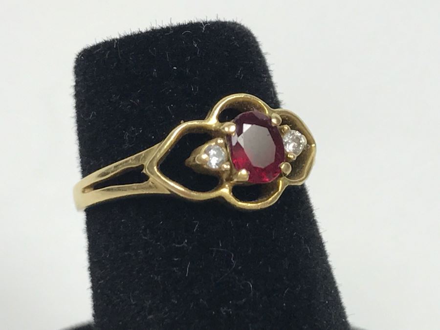 14K Yellow Gold Ruby Diamond Ring 1.6g Ring Size 4 1/4 [Photo 6]
