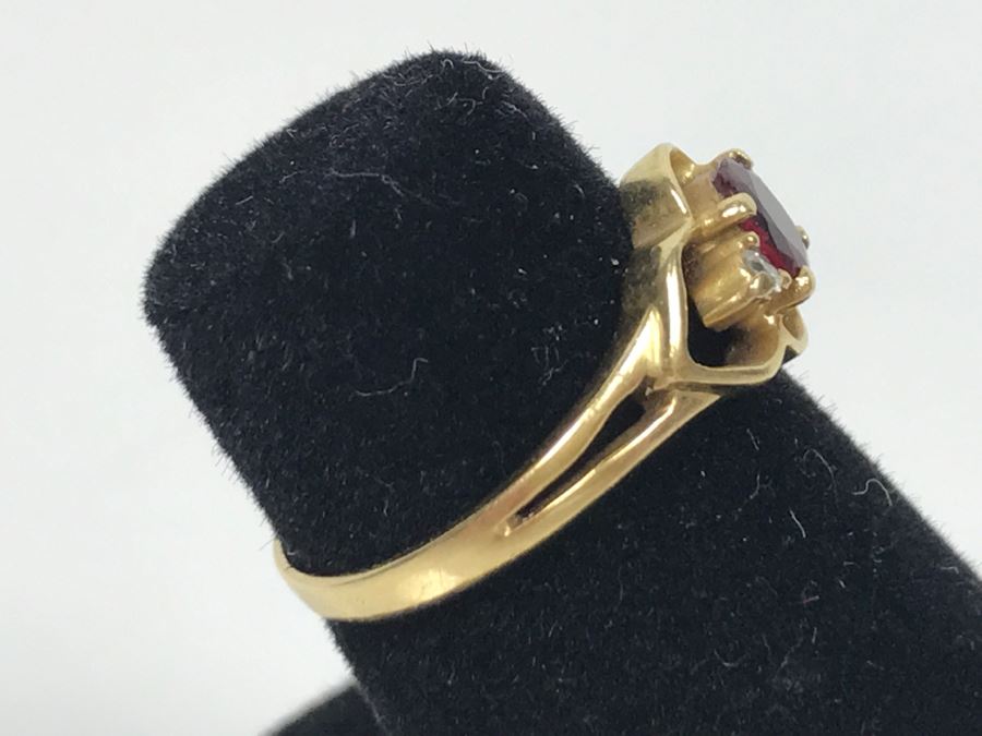 14K Yellow Gold Ruby Diamond Ring 1.6g Ring Size 4 1/4 [Photo 7]