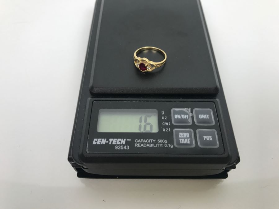 14K Yellow Gold Ruby Diamond Ring 1.6g Ring Size 4 1/4