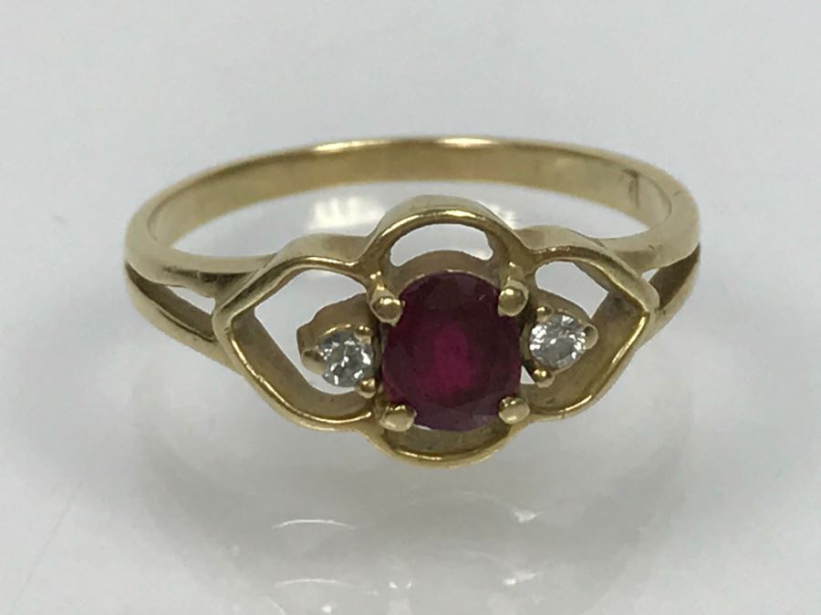 14K Yellow Gold Ruby Diamond Ring 1.6g Ring Size 4 1/4 [Photo 11]