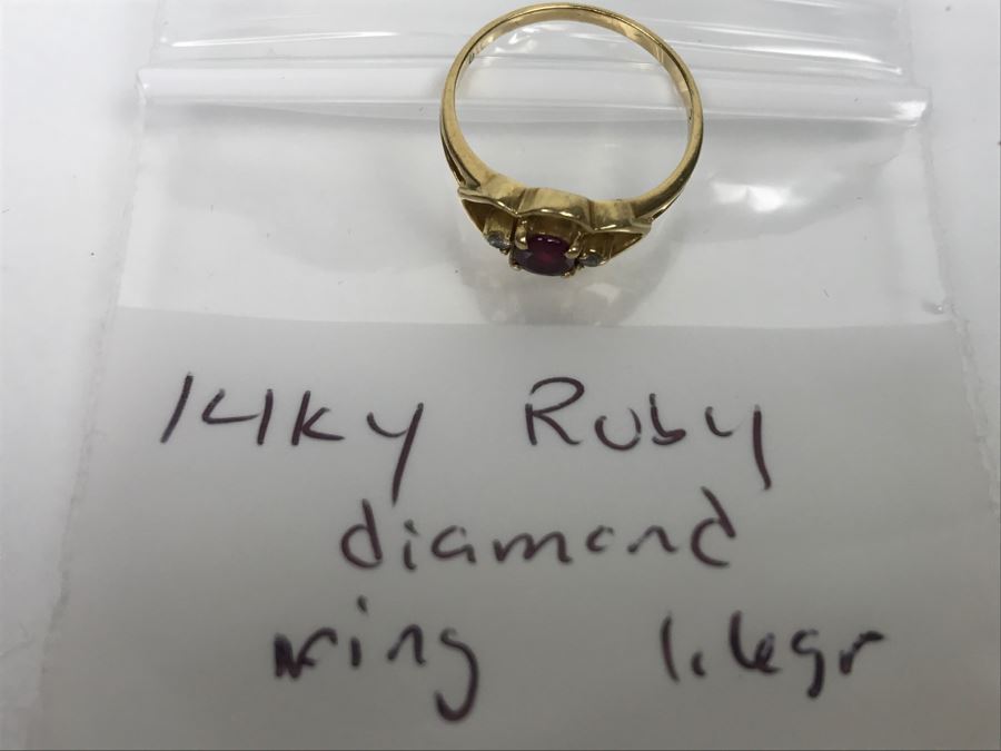 14K Yellow Gold Ruby Diamond Ring 1.6g Ring Size 4 1/4 [Photo 17]