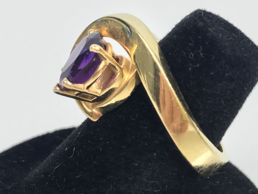 14K Yellow Gold Amethyst Custom Ring 9.3g FMV $450 Ring Size 7 [Photo 6]