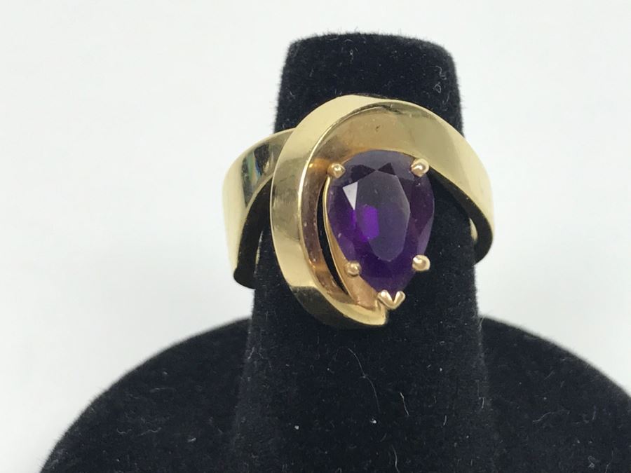14K Yellow Gold Amethyst Custom Ring 9.3g FMV $450 Ring Size 7 [Photo 3]
