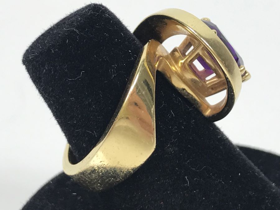 14K Yellow Gold Amethyst Custom Ring 9.3g FMV $450 Ring Size 7 [Photo 9]