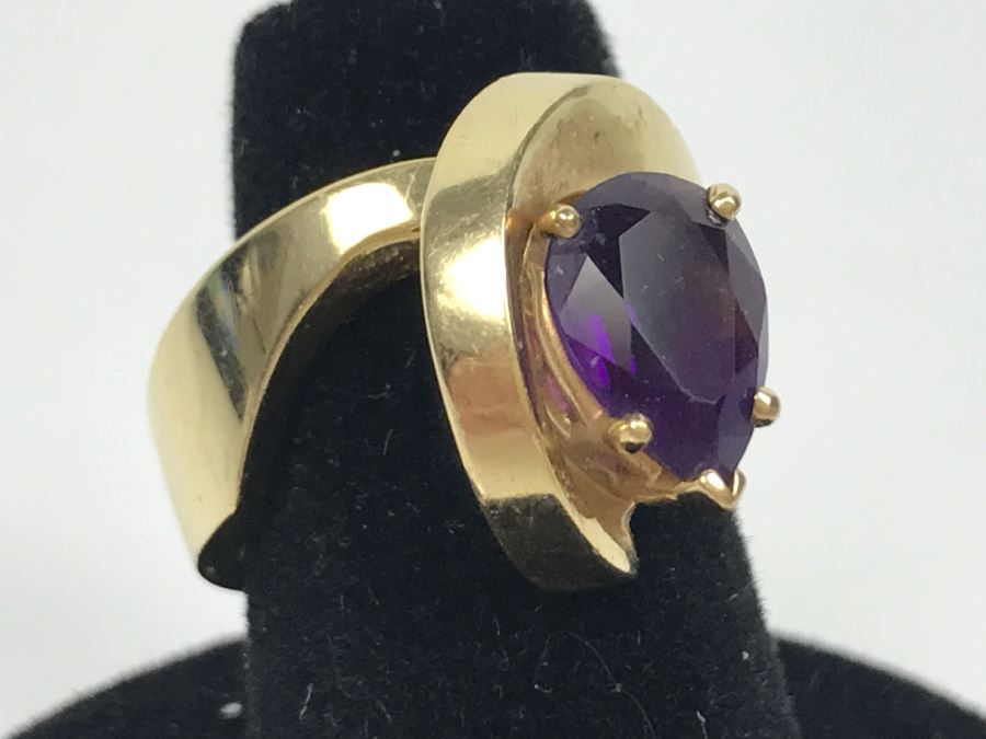 14K Yellow Gold Amethyst Custom Ring 9.3g FMV $450 Ring Size 7 [Photo 11]