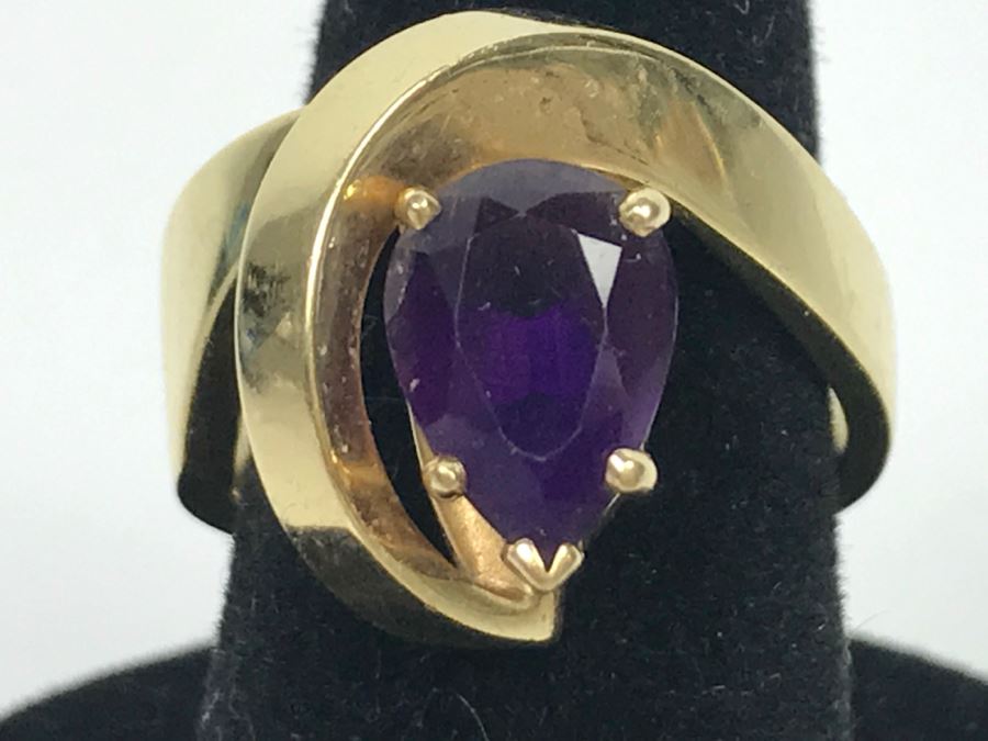 14K Yellow Gold Amethyst Custom Ring 9.3g FMV $450 Ring Size 7 [Photo 12]