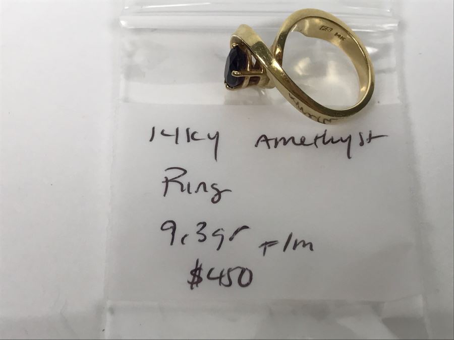 14K Yellow Gold Amethyst Custom Ring 9.3g FMV $450 Ring Size 7 [Photo 19]