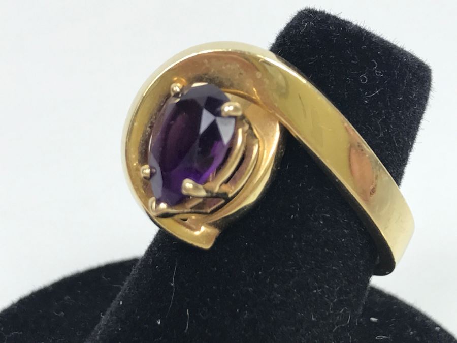 14K Yellow Gold Amethyst Custom Ring 9.3g FMV $450 Ring Size 7 [Photo 5]