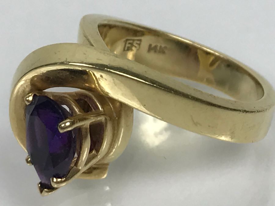 14K Yellow Gold Amethyst Custom Ring 9.3g FMV $450 Ring Size 7 [Photo 18]