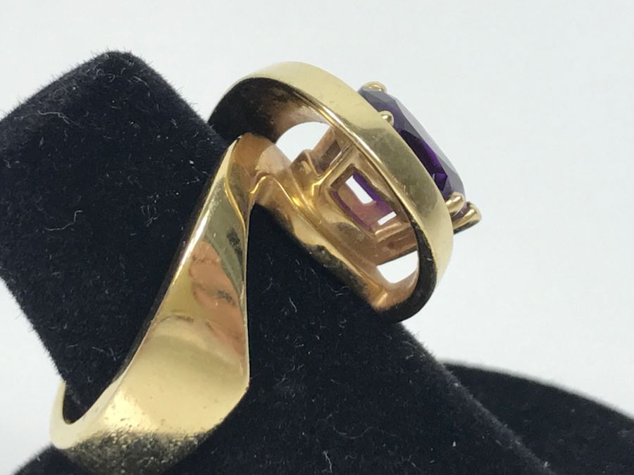 14K Yellow Gold Amethyst Custom Ring 9.3g FMV $450 Ring Size 7 [Photo 10]