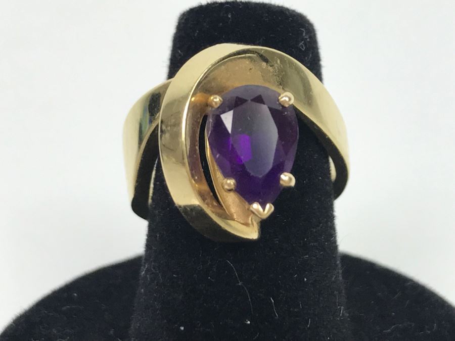 14K Yellow Gold Amethyst Custom Ring 9.3g FMV $450 Ring Size 7