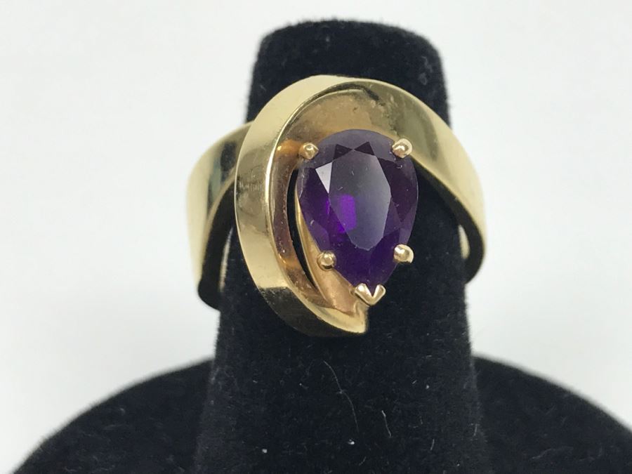 14K Yellow Gold Amethyst Custom Ring 9.3g FMV $450 Ring Size 7 [Photo 2]